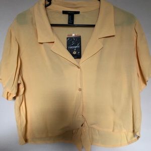 Collared Crop Button Top with Front Tie